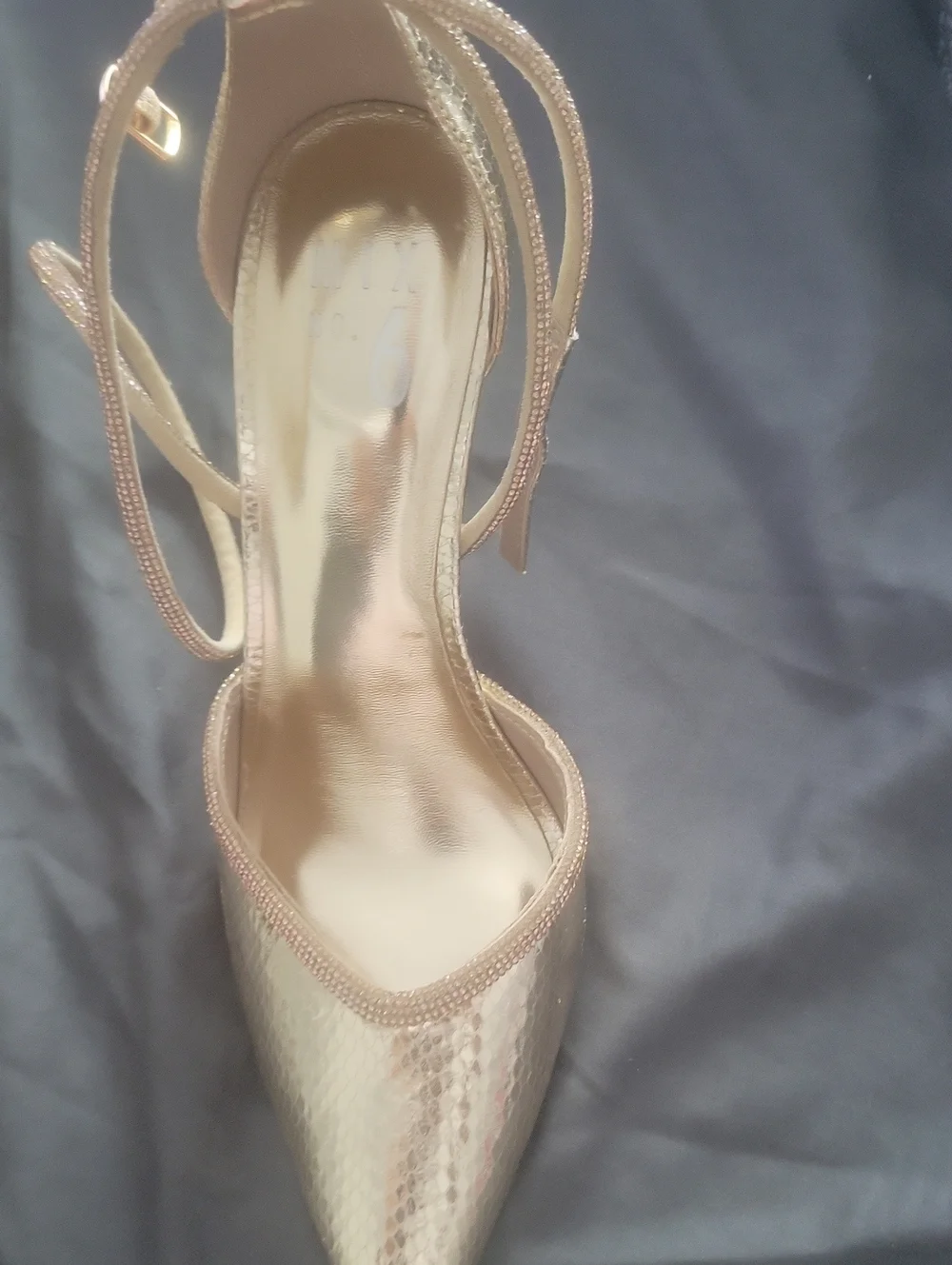 Women’s Metallic Gold Pointed Toe Ankle Strap Heels